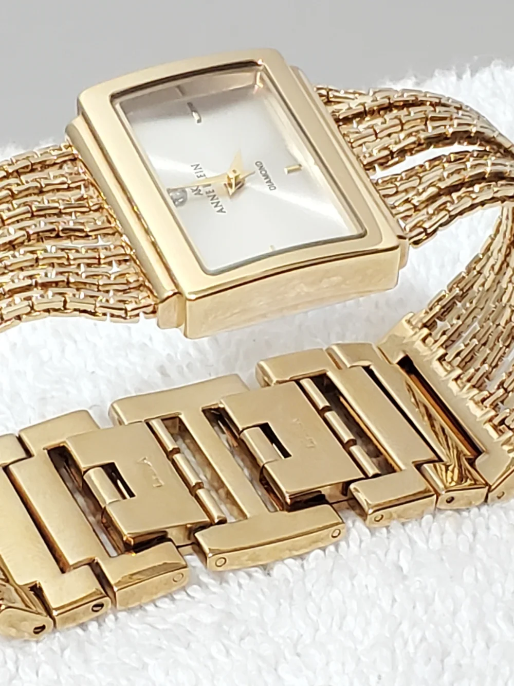 Anne Klein Watch Women's Gold Tone Multi Strand Chain Diamond Watch Silver Dial